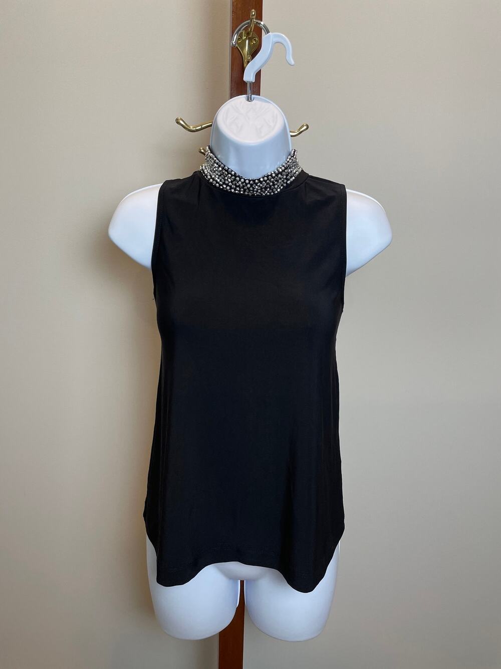 Annalee & Hope S Black Sleeveless Mock Neck Beaded Top Made in USA NWT